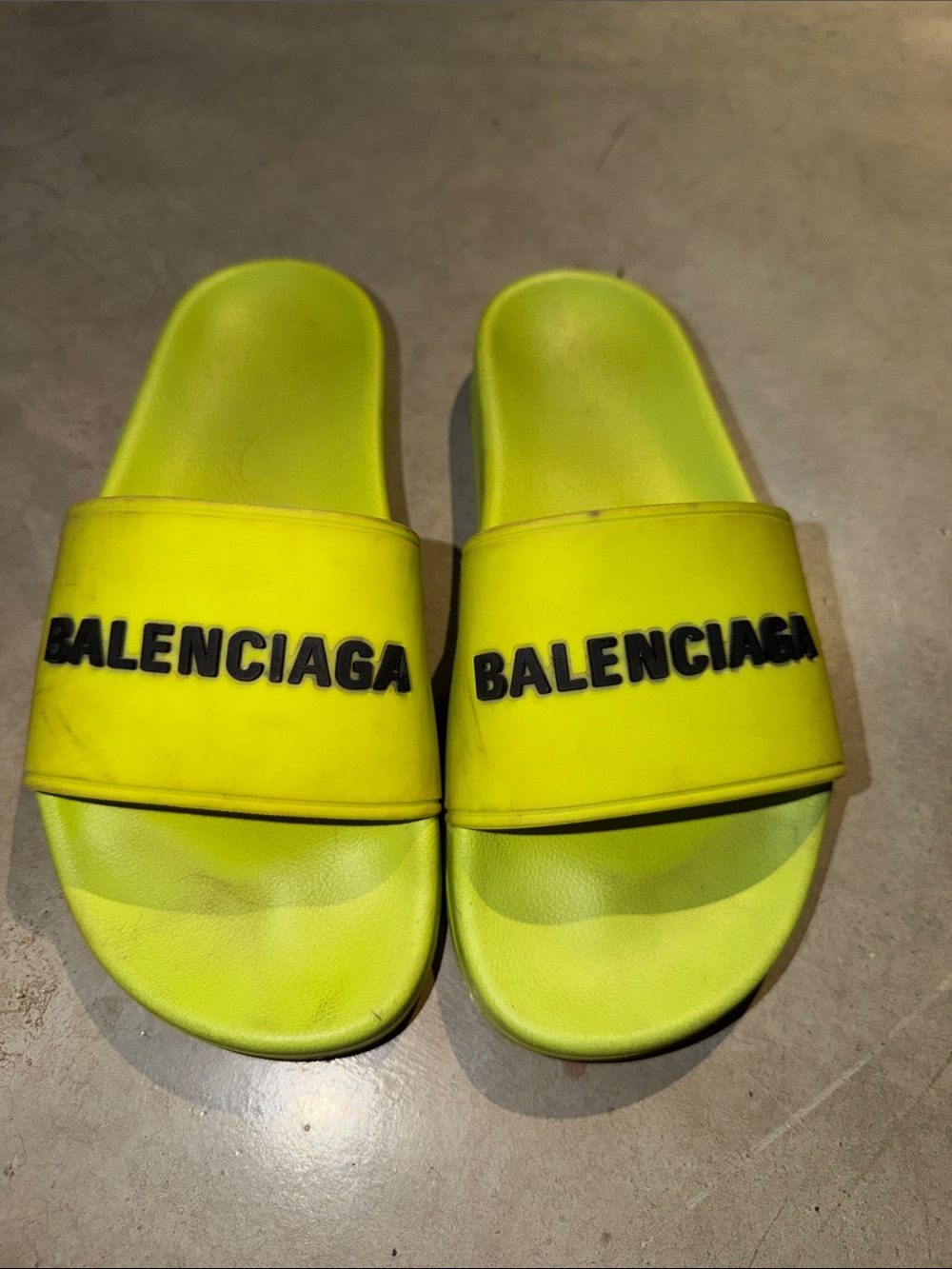 Balenciaga Bright Neon Yellow Logo Slide Sandals